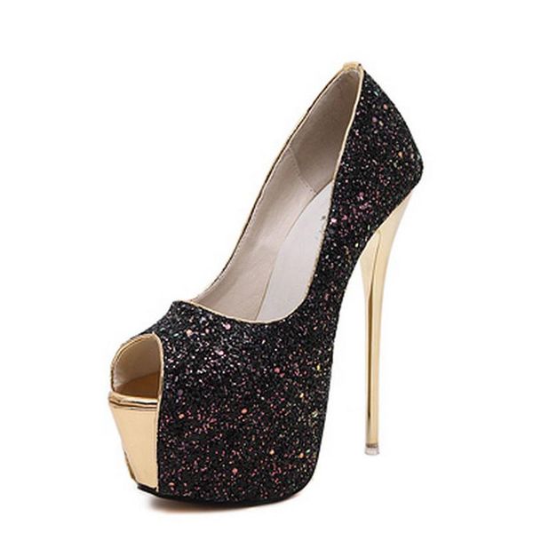 

glitter peep toe platform heels shoes woman pumps women shoes female wedding bridal high heels 16cm ladies xkd3080, Black