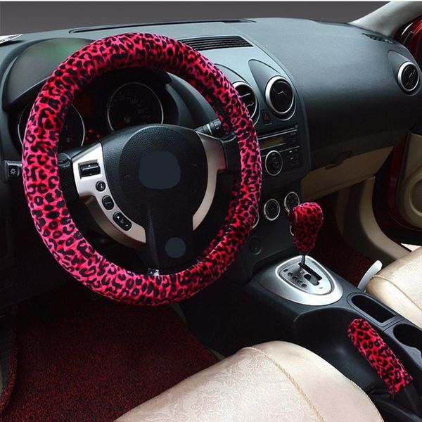 

steering wheel covers universal 38cm leopard car with handbrake cover and automatic for lady women 3 colors