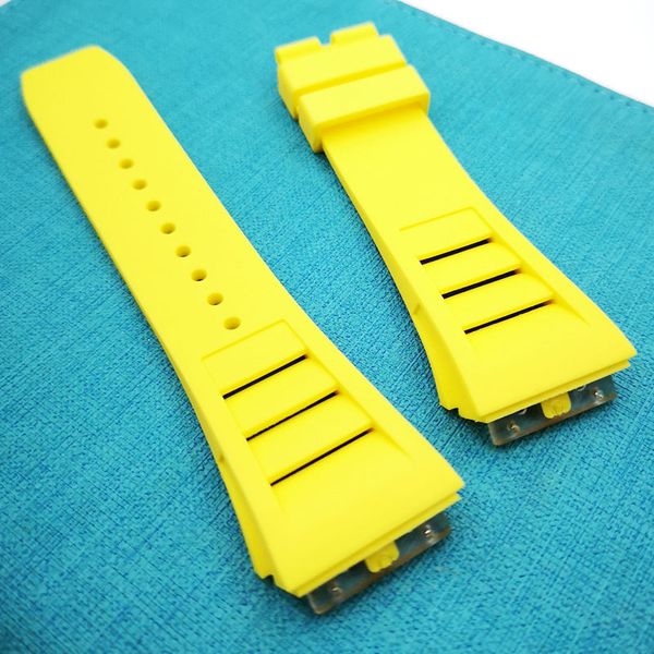 

25mm yellow watch band rubber strap for rm011 rm 50-03 rm50-01, Black;brown