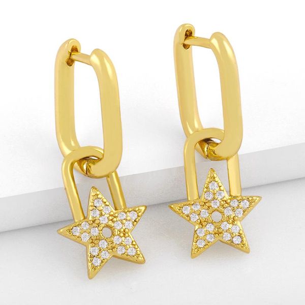 

flola gold filled star drop earrings for women crystal huggie hoop earrings cz cubic zirconia statement jewelry gifts ersv01, Silver