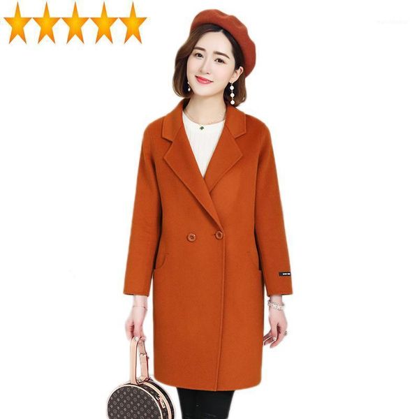 

para winter women casacas long wool coat female turn down collar red yellow coats campera mujer casaco kj1831, Black