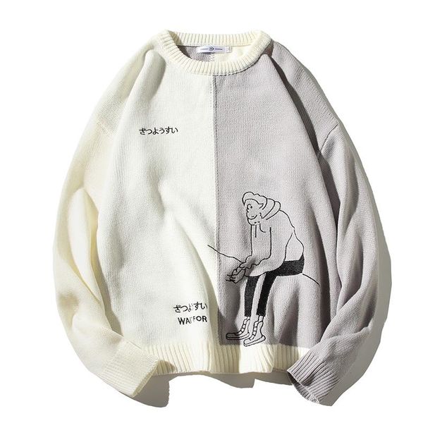 

men's sweaters 2021 patchwork long sleeves autumn winter pullover knitted o-neck plus oversize 5xl sweater men, White;black