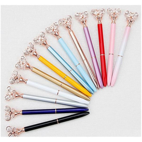 

new creative multicolor diamond metal butterfly diamond ballpoint pens school office supplies business pen stationery student gift 15 sbukt, Blue;orange