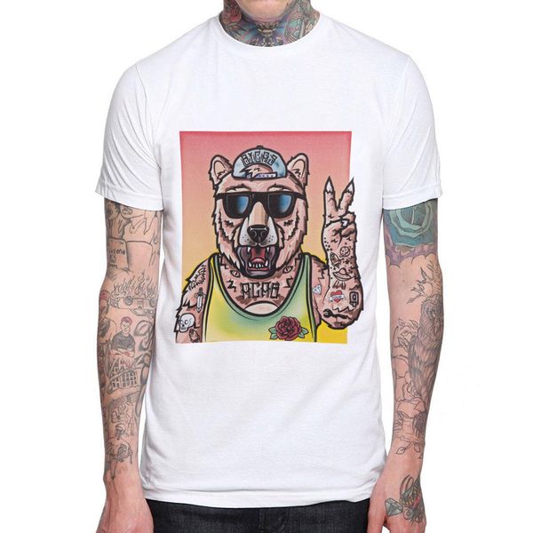 

men's bear with glasses printed short sleeve fashion mens funny cool tees hooded sweatshirt hoodie men t shirt