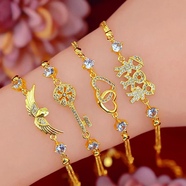 

fresh micro inlay zircon exquisite charm bracelet 18k yellow gold filled girls lady small wrist chain, Black