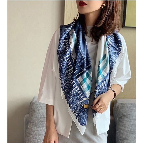 

spring fabulous 100% scarf amazing red color square silk shawl wraps women fashion hijab head scarves y201007, Blue;gray