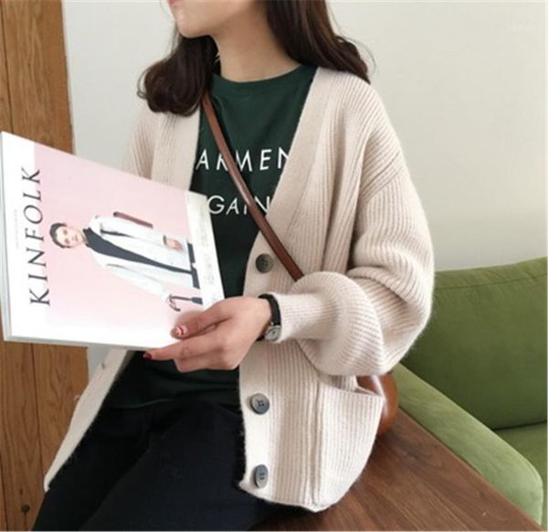 

v-neck pocket long sleeve yellow sweaters oversize long cardigans casual knitted single breated women coat jacket outwear1, White