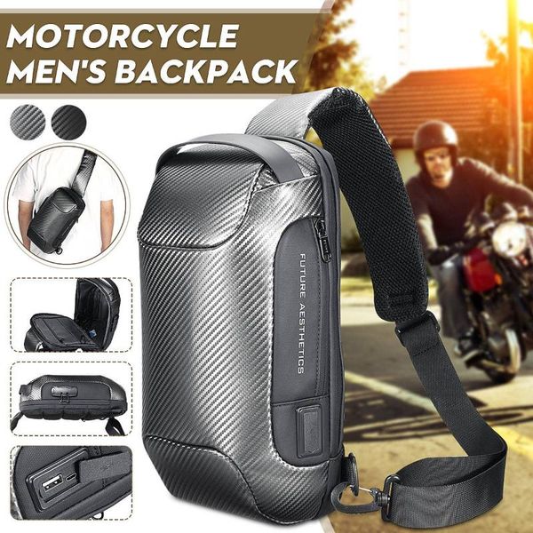 

men's shoulder bag anti-theft carbon fibre sling backpack crossbody bag chest chest shoulder usb charging w/lock
