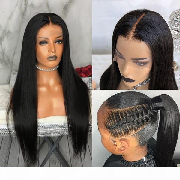 

13x4 lace wig glueless silky straight virgin peruvian pre plucked 13x4 frontal lace front human hair wigs for black women, Black;brown