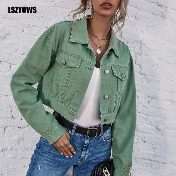 

spring green cropped jean jackets women single breasted long sleeve loose denim coat vintage casual bomber jacket female outwear1, Black;brown