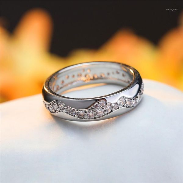 

charm female white crystal stone ring classic silver color thin engagement rings for women vintage bridal wave wedding ring1, Slivery;golden