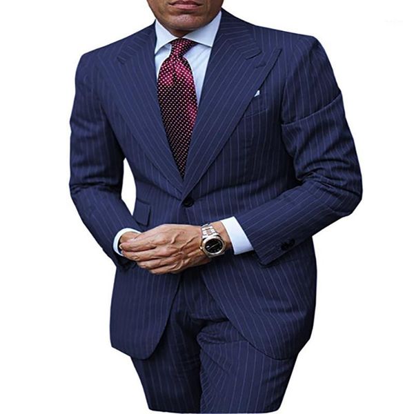 

2020 new classic fit men's pinstripe suits 2 pieces notch lapel regular fit tuxedos groomsmen for wedding black (blazer+pants)1, White;black