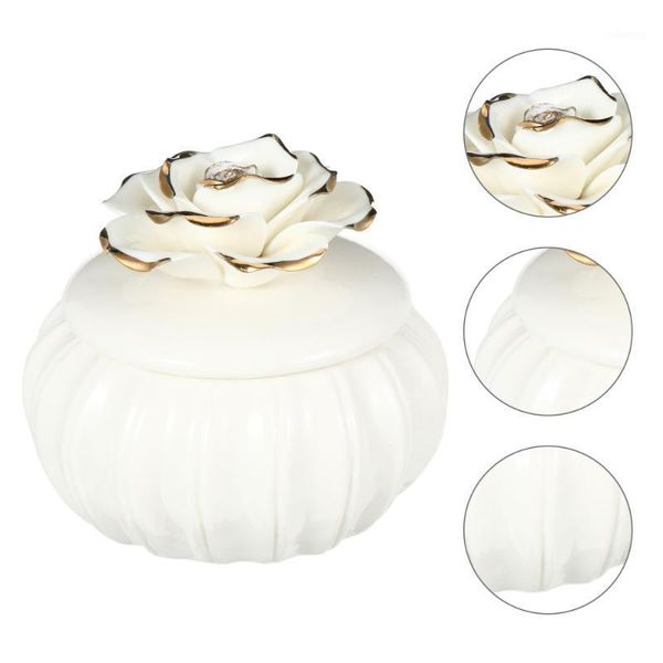 

1pc portable jewelry case ceramics jewelry container rose design storage box1