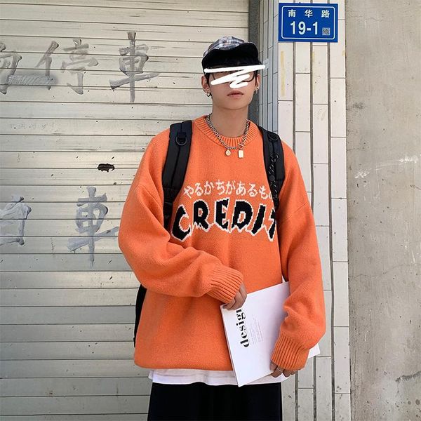 

2020 men hip hop sweater pullover streetwear letters embroidery knitted sweater vintage autumn sweaters oversized men clothing, White;black