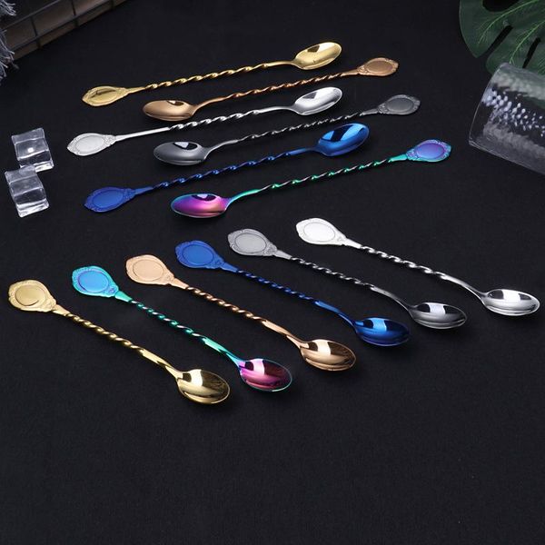 

spoons 2pcs stainless steel mixing set sharp head spiral handle cocktail ice cream scoop dessert salad