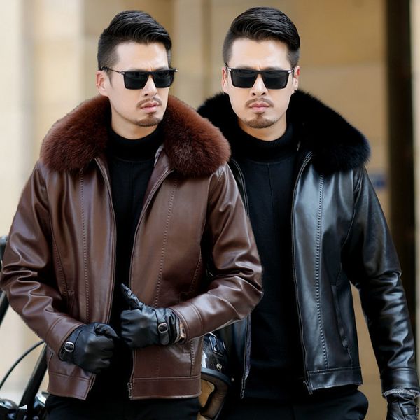 

2020 male middle-aged thick skin a fox fur winter new style clothes big apq6, Black