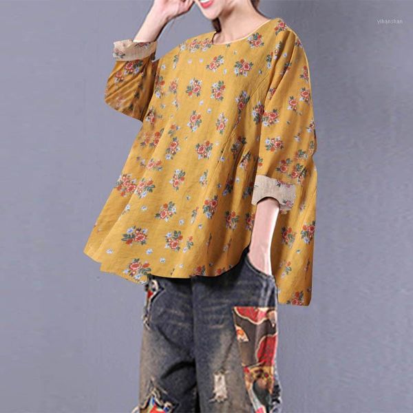 

women shirts 2020 spring autumn temperament pullover o-neck women's blouse cotton linen long-sleeved shirts for women1, White