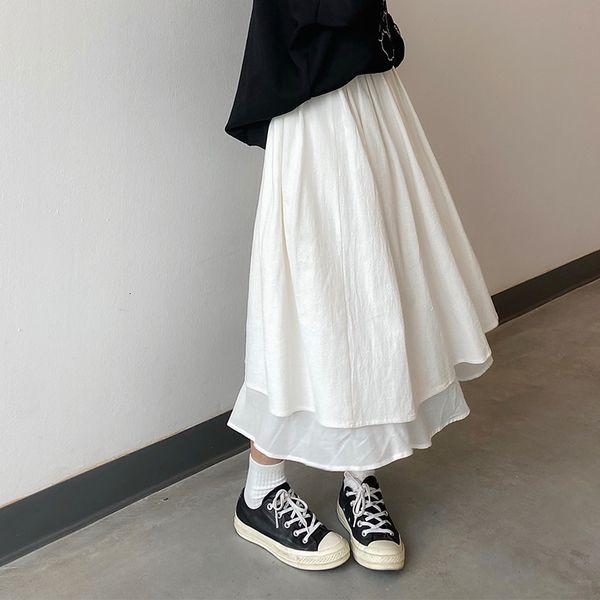 

2021 New elastic waist long woman Autumn white to-line color women's skirts plied (x1684) ZQC6, Black