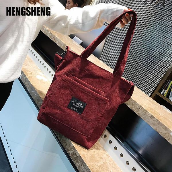 

women corduroy zipper shoulder bag cotton canvas handbag casual tote female eco crossbody bag ladies vintage messenger bagzf9704