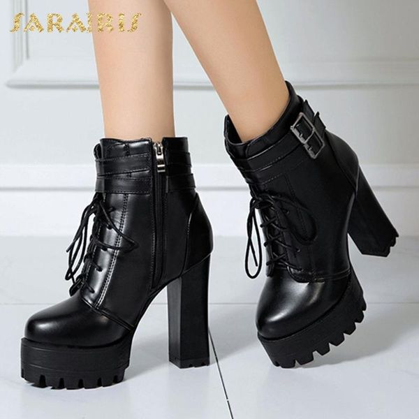 

brand new 2020 big size 43 square high heels fashion women ankle boot winter shoes female motorcycles boots, Black