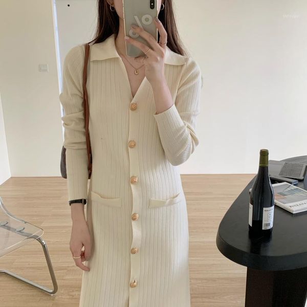 

alien kitty french elegant retro knit dress 2020 women soft slim chic fashion straight solid long autumn sweater dresses1, Black;gray