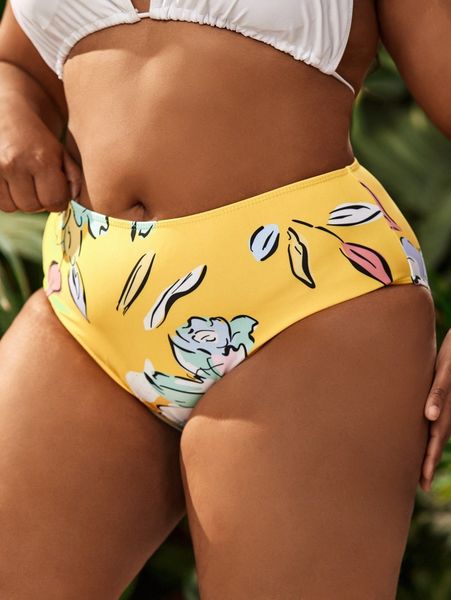 

plus floral print bikini bottom k8wb#, Black