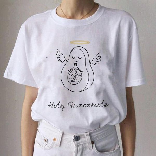 

harajuku women's cartoon avocado print tshirts casual shirt o-neck clothing cartoon print casual short sleeve streetwear clothes, White
