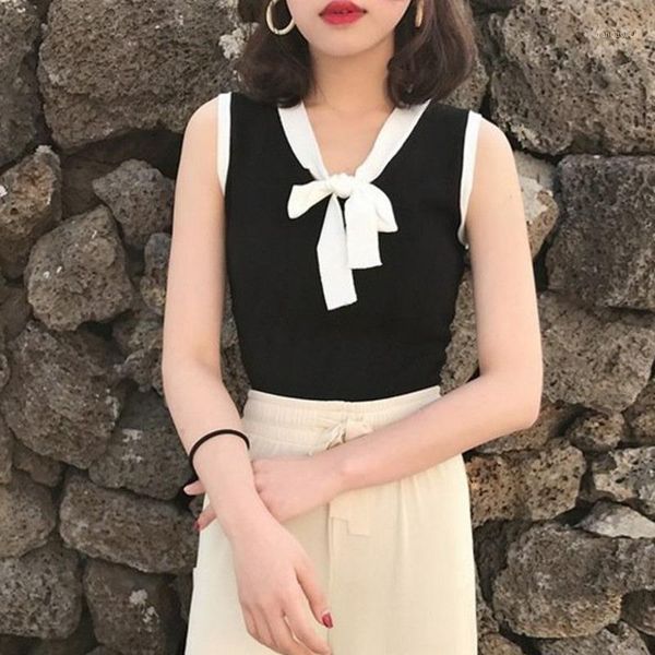 

2019 new original sleeveless shirt summer wild comfortable shirts lady casual bow false collar vestw1, White