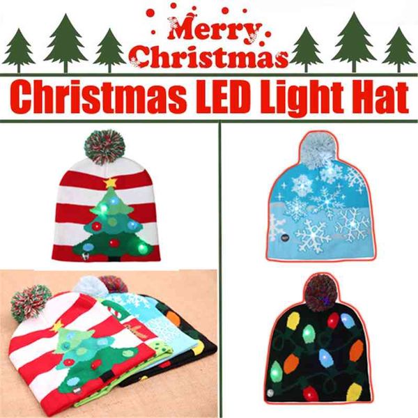 LED Sweater Beanie Light Up Chapéu De Malha Presente De Natal Para Crianças Xmas 2021 Ano Decoração # 4