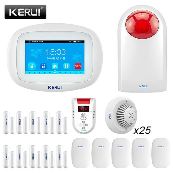 

alarm systems kerui k52 wifi gsm central control panel 4.3 inch tft color screen wireless security suit home smart perimeter protection
