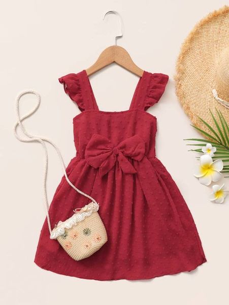 

toddler girls swiss dot ruffle bow a-line dress she, Red;yellow