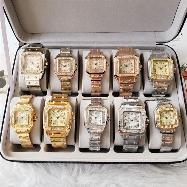 

new wholesale fashion men's and women's lovers diamond watch stainless steel designer quartz movement women's watch, Slivery;brown