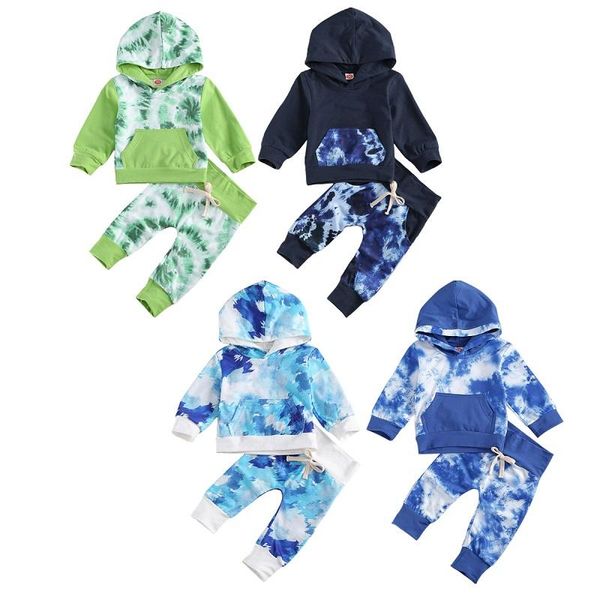 

2020 autumn infant kids baby boys casual fall winter clothes tie dye hoodies and pant sets fashion newborn 2pcs outfit sets, White