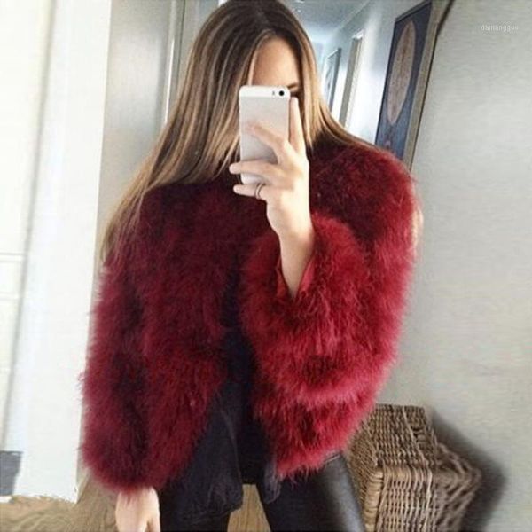 

women's fur & faux women furry coat soft ostrich feather fake jacket winter warm outerwear vintage party short outwear #t2g1, Black