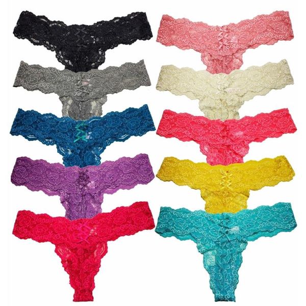 

women's panties 2pcs lace g-string women thong floral t-back panty fashion organza bikini underwear lady lingerie, Black;pink