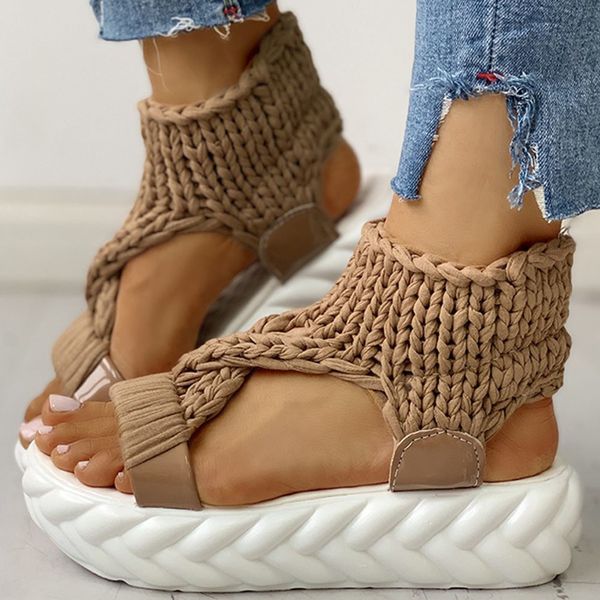 

lapolaka 2020 dropship women's flat platform knitting light comfortable slip on gladiator summer sandals female shoes y200702, Black