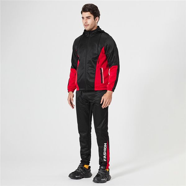

стенд воротник tracksuit mens конструктора с длинным рукавом с капюшоном пальто и sweatpant осень повседневных комплекты лоскутного men spor, Gray