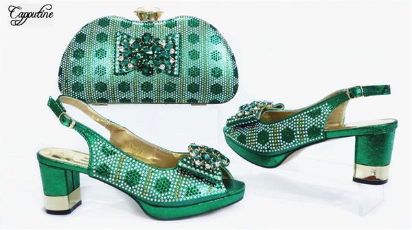 

fashion green african high heel sandal shoes with purse handbag set for wedding/party b1-2 heel height 6.5cm, Black