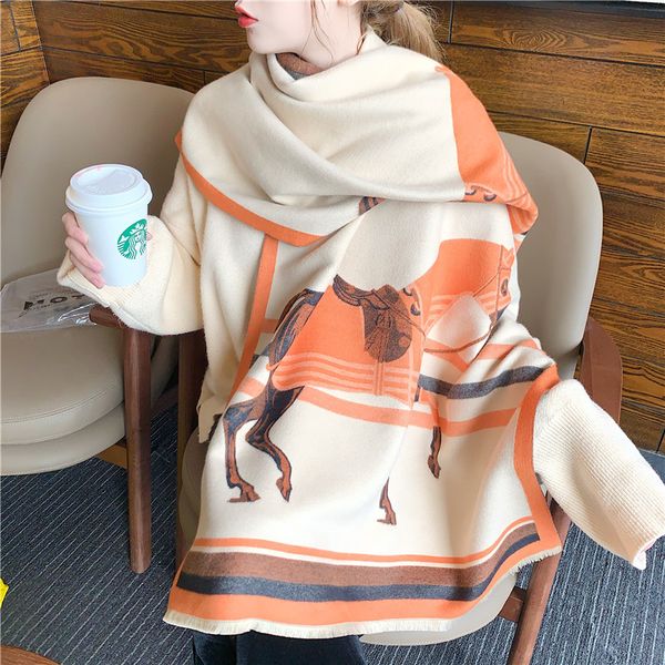 

шарф зимы женщин утолщенной теплой корейской версии лошади двухсторонний чистый красный британский имитация шеи кашемировый платок, Blue;gray