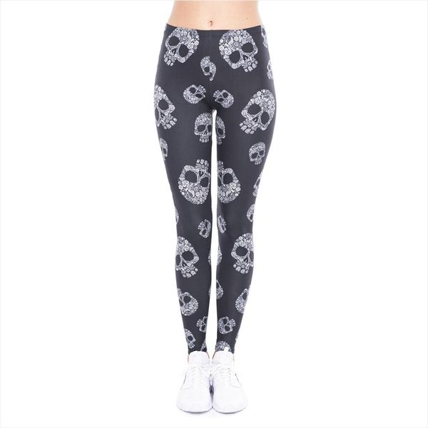 

high elasticity women legging skull printing black fitness leggings fashion high waist woman pants drop shipping