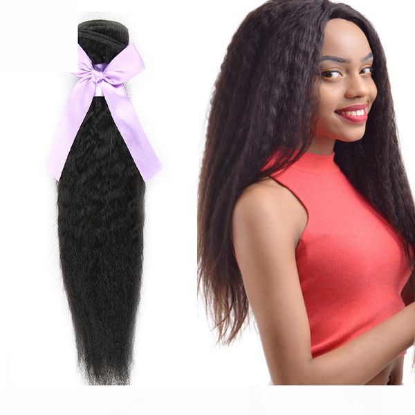 

3 4pcs 100g per piece kinky straight brazilian human hair bundles double weft natural color coarse yaki remy hair weaving, Black