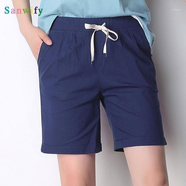 

women's shorts plus size cotton linen women waist 2021 summer casual pockets long1, White;black