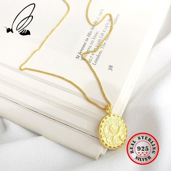 

925 sterling silver sun pendant necklace for women animal gold coin necklace clavicular chain charms jewelry gift kolye vintage1