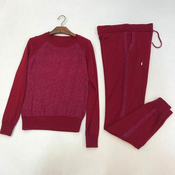 

winter woolen + cashmere knitted warm suit high collar velvet sweater + mink cashmere trousers leisure two-piece suits1, White