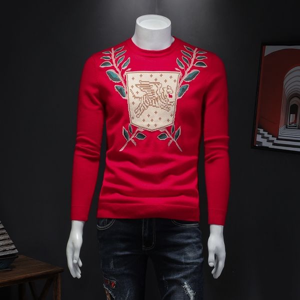 

embroidered men's sweater red festive bright color shirt 2019 autumn new warmth this year's sweater men, White;black