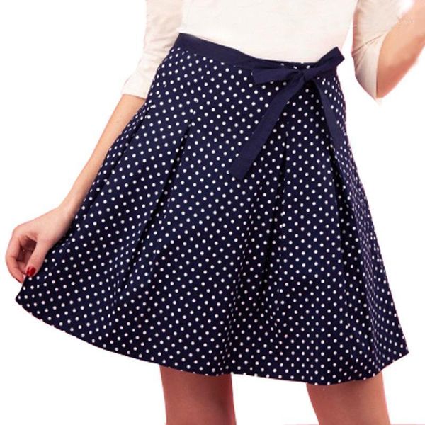 

women pleated skirt 2020 summer navy blue polka dot print retro skirts womens 50s 60s vintage rockabilly swing feminino skirts1, Black