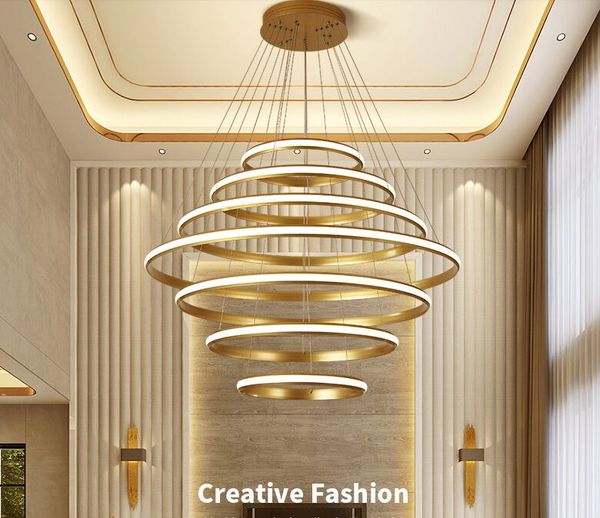 Кольцо привело люстру гостиной подвесного светильника простой современной круглой творческой личность мода спальню столовой комната лампа Nordic лампы 85-265