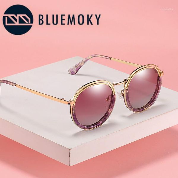

bluemoky alloy polarized round sunglasses women driving anti-uv uv400 polarized metal frame brand designe retro sun glasses1, White;black