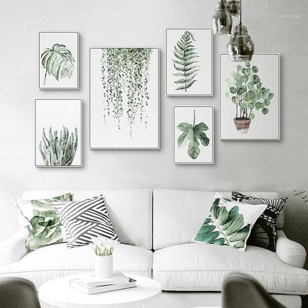 

paintings surelife modern scandinavia green plants nordic wall art prints canvas gift poster pictures living room home decor1