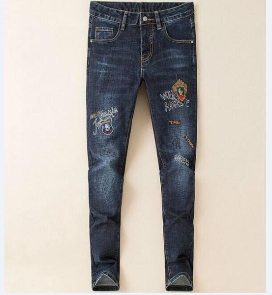 

21ss men's brand designers jeans distressed ripped slim fit biker denim pants mens leisure fashion jeans gm19u, Blue